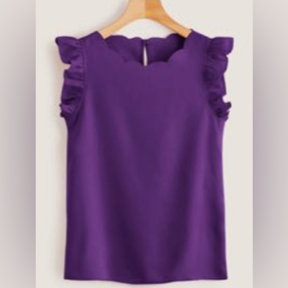 NEW Purple Ruffle Sleeve Top with Scallop Neck Detailing